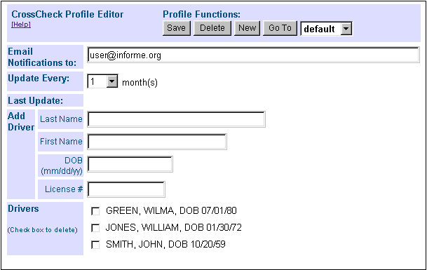 Cross Check Editor Screen